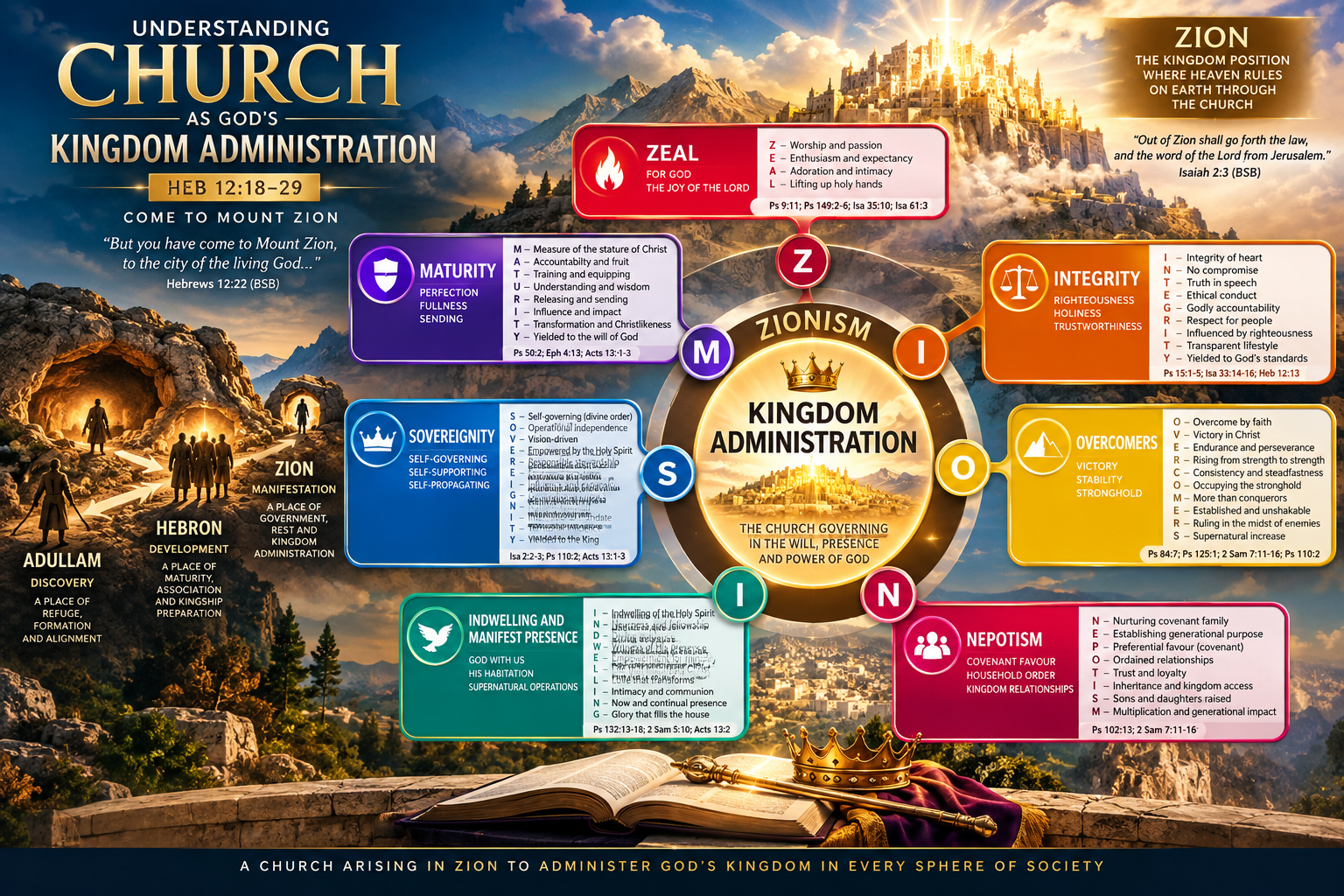 Kingdom Administration Zionism infographic with developed mnemonic principles