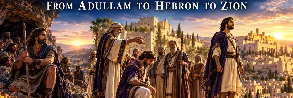 David’s journey from the cave of Adullam through covenant at Hebron to established kingship at Zion