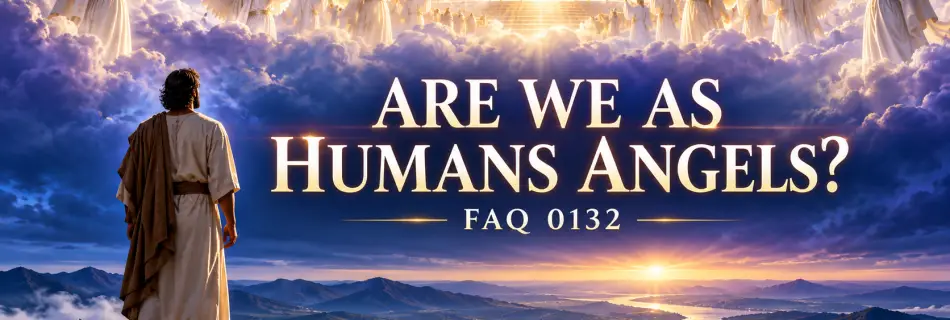 Human figure on earth beneath a heavenly assembly of angels illustrating the biblical distinction between humans and angels