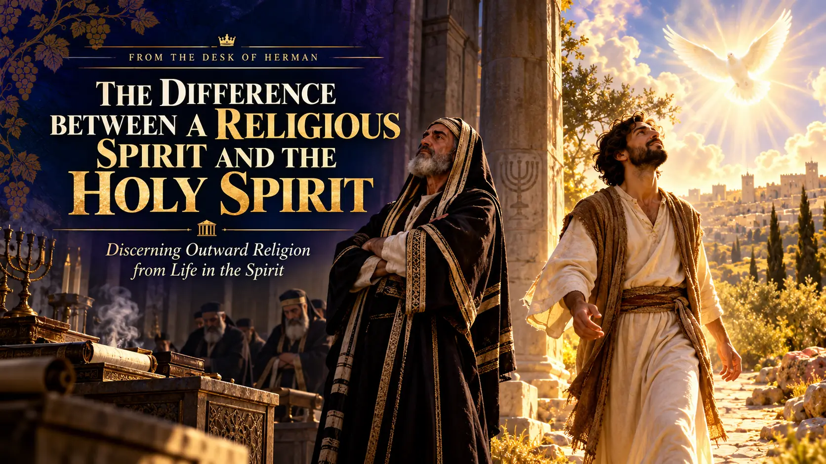 A contrast between rigid outward religion and a believer walking in the light and freedom of the Holy Spirit.