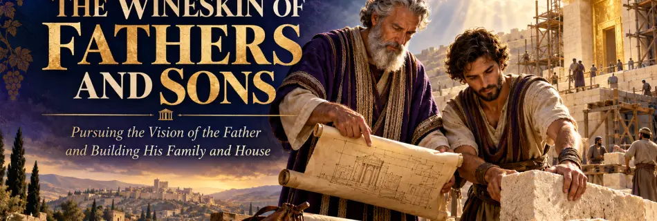 A mature spiritual father and son building a house together under the lordship of Christ.