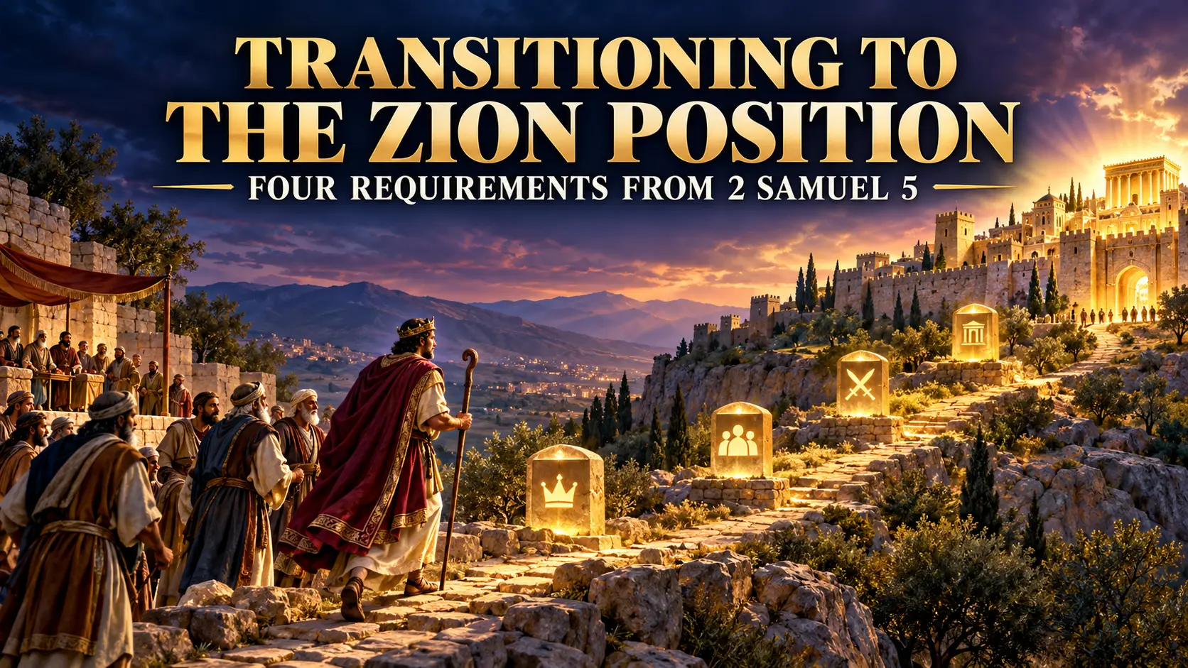 David moving from covenant recognition at Hebron toward established Kingdom administration at Zion