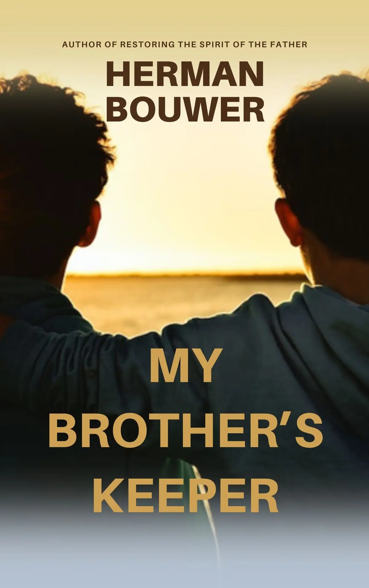 boys hugging, sunset, brothers holding each others shoulders