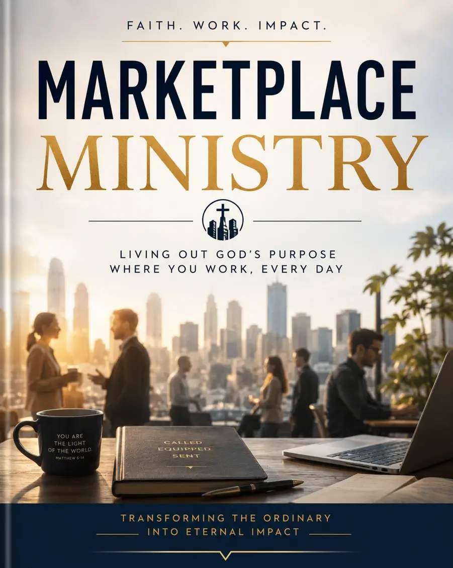 Marketplace Minisitry book cover with a cityscape at the back and business people in the front