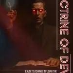 Preacher with demonic glowing eyes preaching at a pulpit. Generated by AI.
