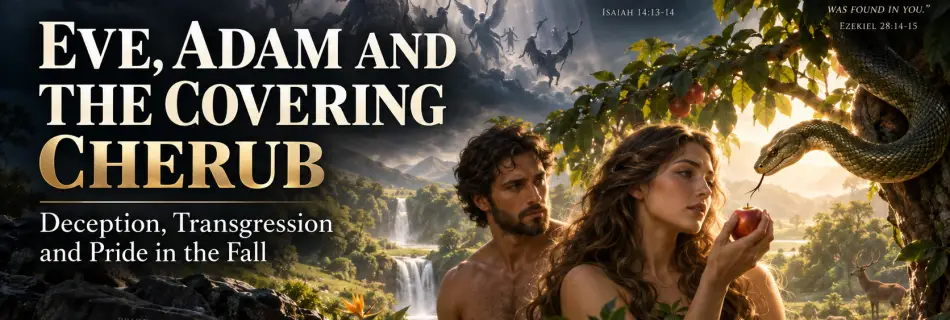 Eve, Adam and the covering cherub passages explored through Genesis 3, Isaiah 14 and Ezekiel 28.